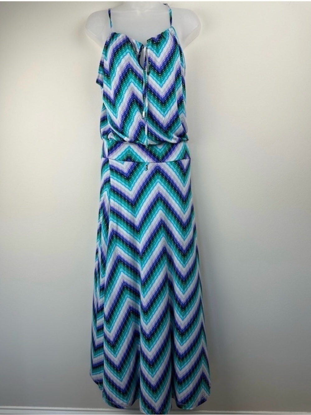 Veronica M Women’s Chevron Maxi Dress in Teal & Purple